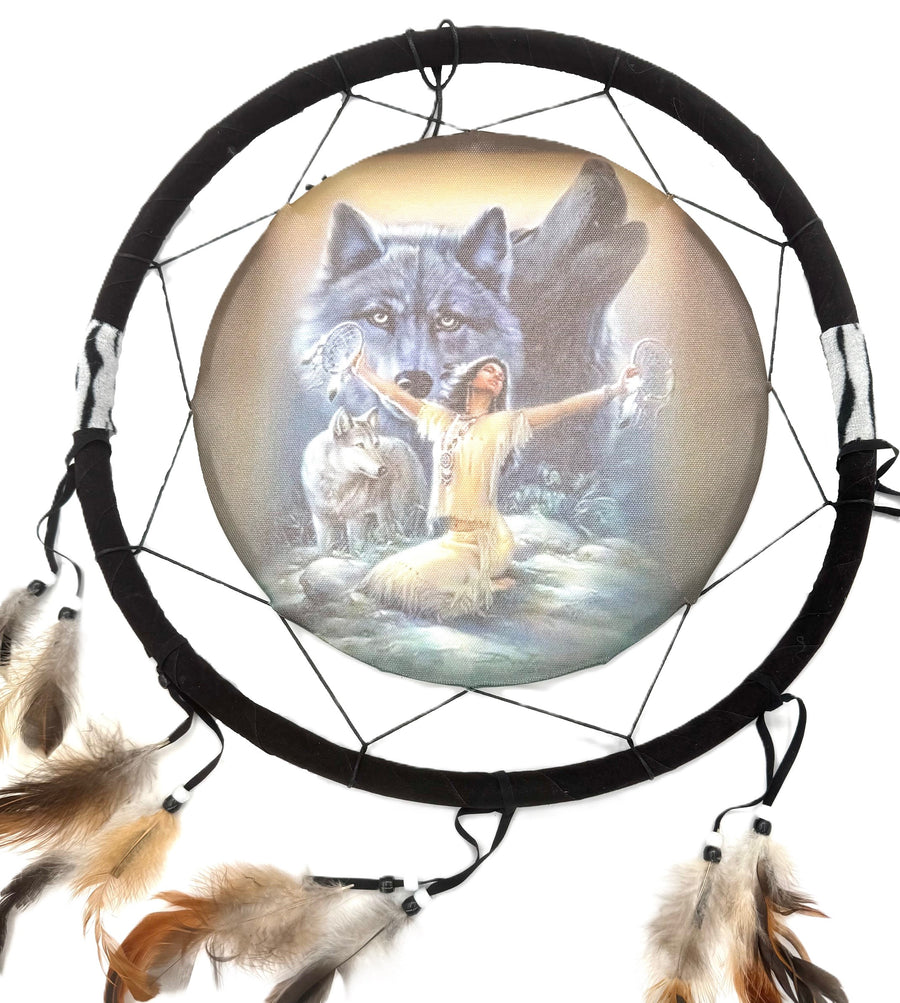 38cm Dromenvanger Indiase Vrouw met Wolf (I)