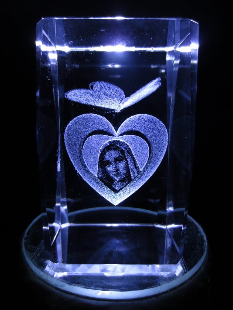 3D Crystal Laser Engraved Block – Maria in a Heart