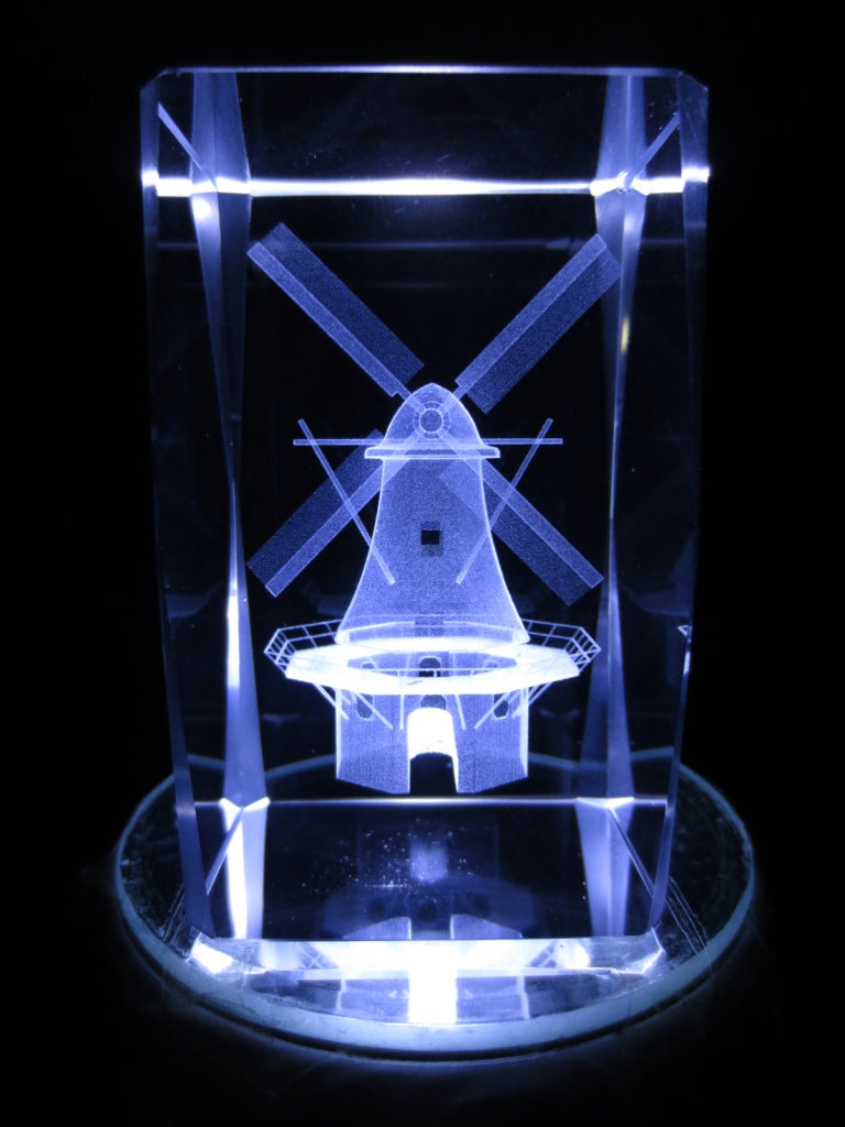 3D Kristal Lasergegraveerd Blok – Windmolen