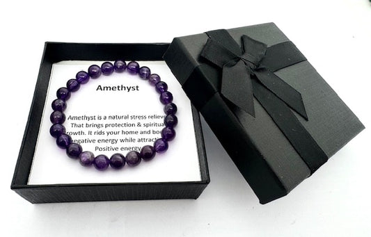 8 mm Amethyst Edelsteen Armband – Cadeaudoos Inclusief