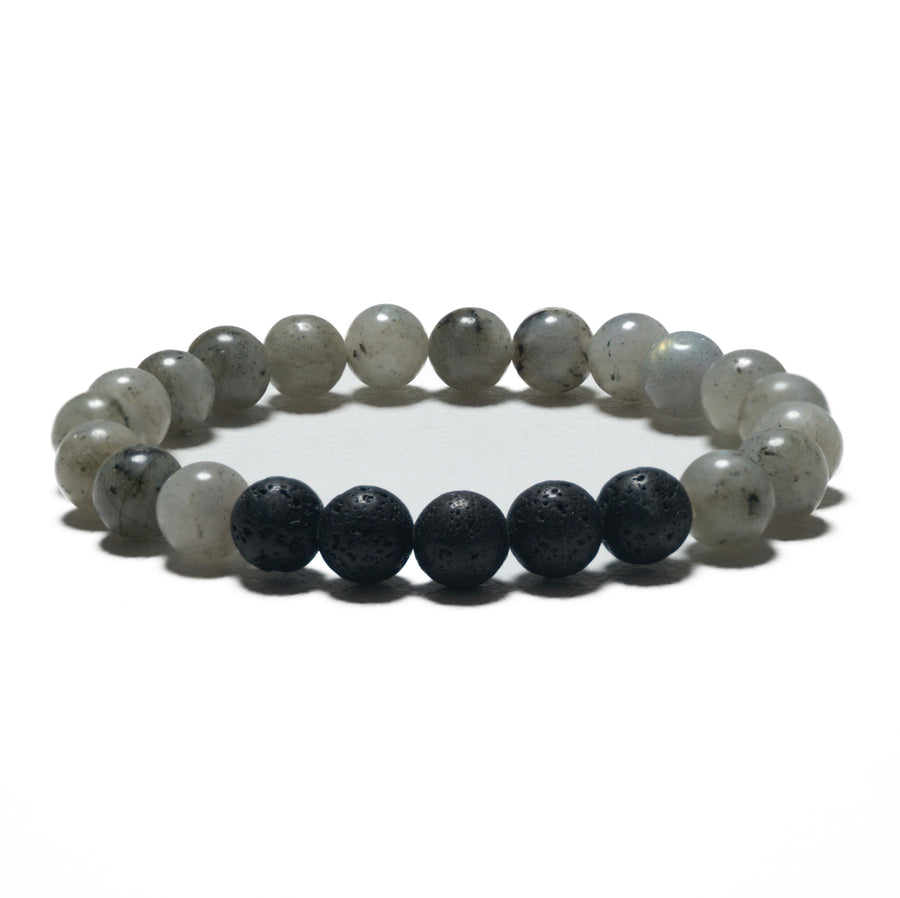 8mm Armband zonder Cadeaudoos - Labradoriet en Lavasteen
