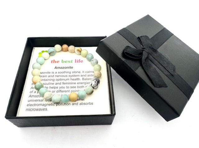 8mm Buddha Amazonite Gemstone Bracelet – Gift Box Included