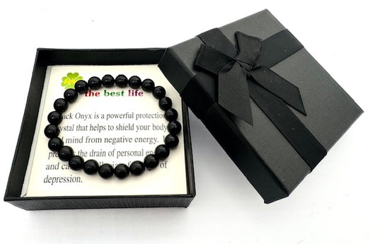 8 mm Zwarte Onyx Edelsteen Armband – Cadeaudoos Inclusief
