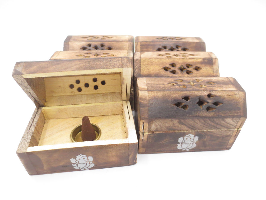 Antiek Houten Wierookkegeldoosje - Ganesh (6st)