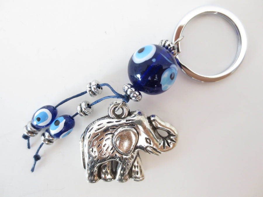 Blauwe Boze Oog Sleutelhanger met Olifant, Set van 6