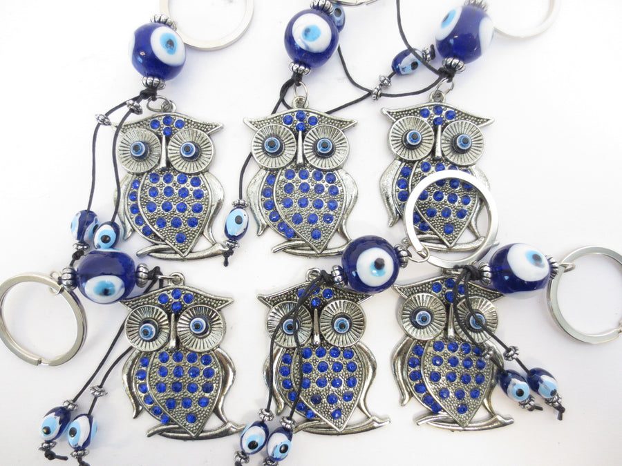 Blue Evil Eye Keychain Set Owl (6 pieces)