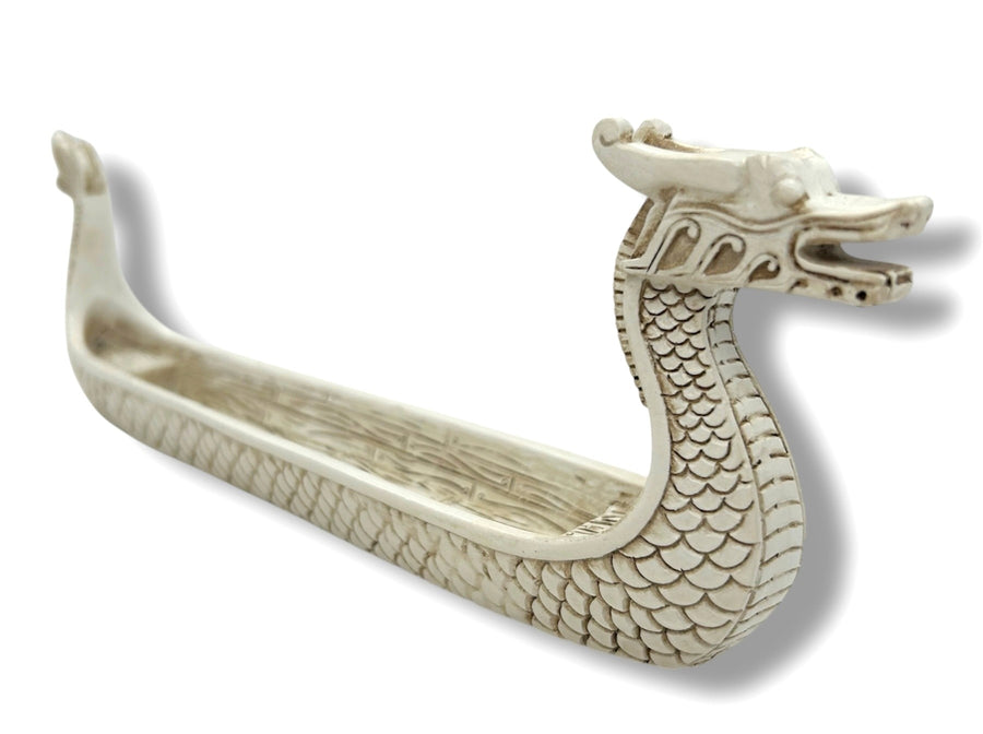 White Dragon Boat-Style Incense Stick Holder