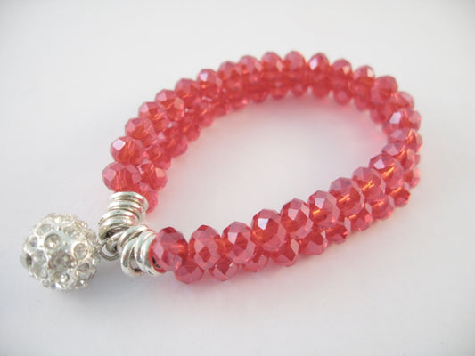 Armband met Rode Kristallen Kralen - Meervoudige Mode-Sieraden met Strassaccent