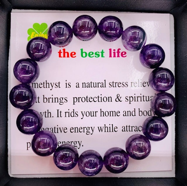 12 mm Edelsteen Armband met Cadeau Doos - Amethist