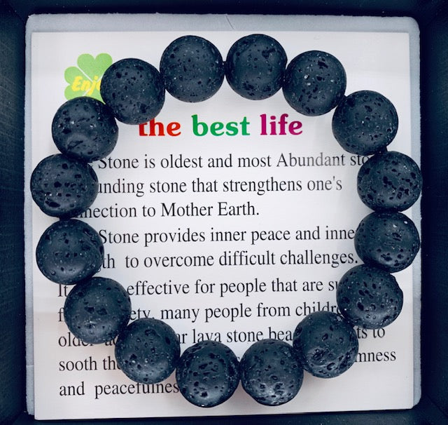 12 mm Edelsteen Armband met Cadeau Doos - Lavasteen