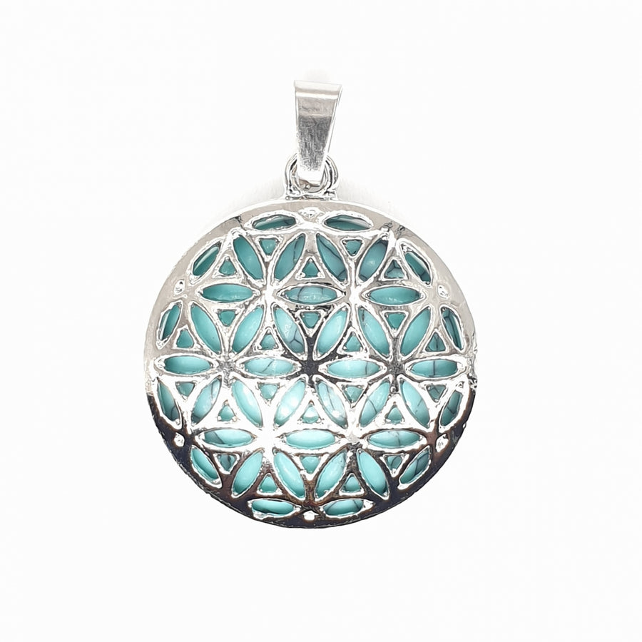 Turkoois Edelsteen Flower of Life Hangertje