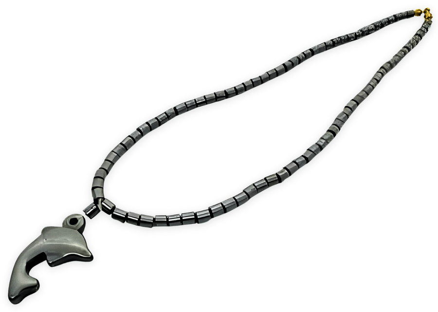 Elegante Dolfijn Hanger met Hematiet Kralenketting