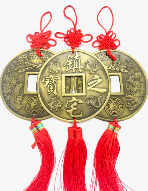 Feng Shui Wandhanger met Draak & Feniks en Rode Kwastje - Set van 3