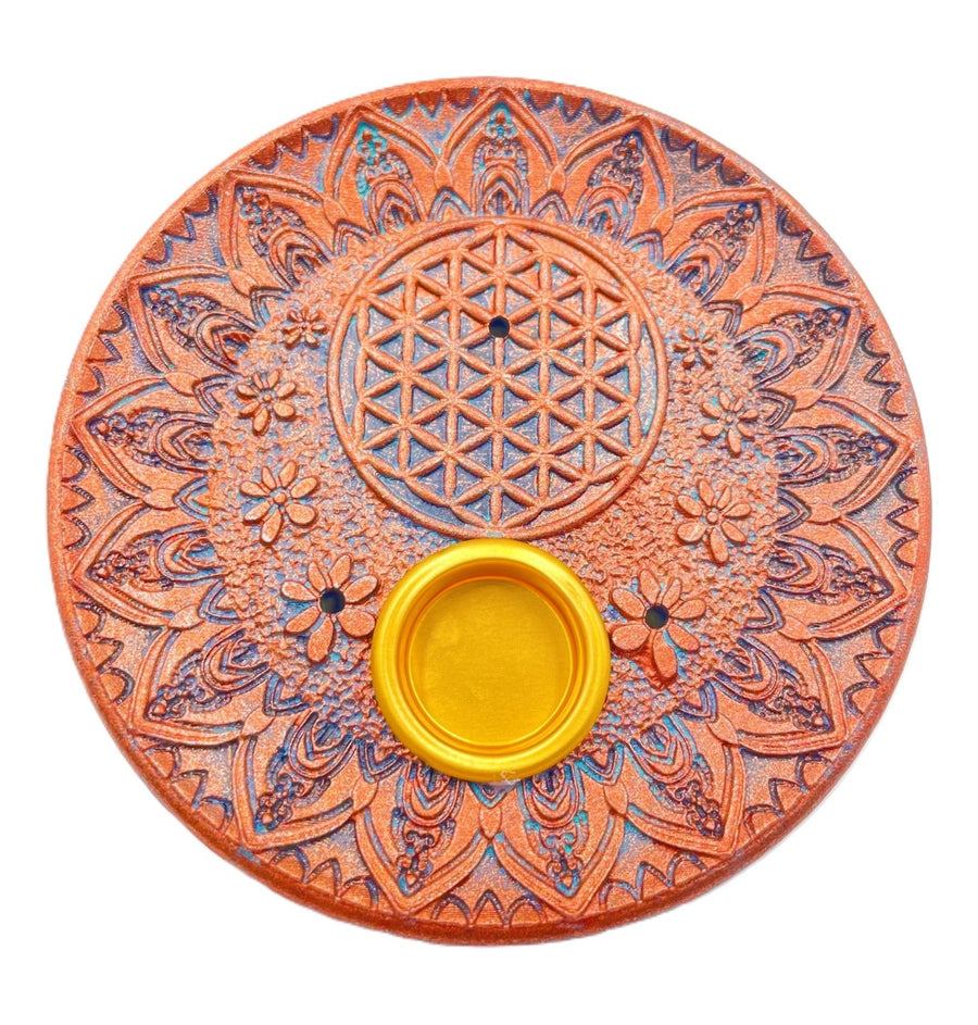 Bronze Flower of Life Incense Holder Stick & Cone Burner