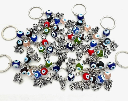 Gemengde Blauwe Boze Oog Sleutelhanger met Engel Set van 6