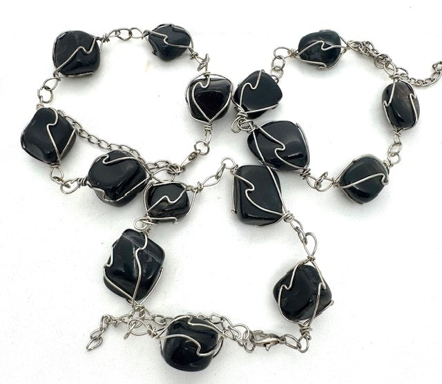 Gepolijste Edelsteen Armband Draadgewikkeld - Onyx