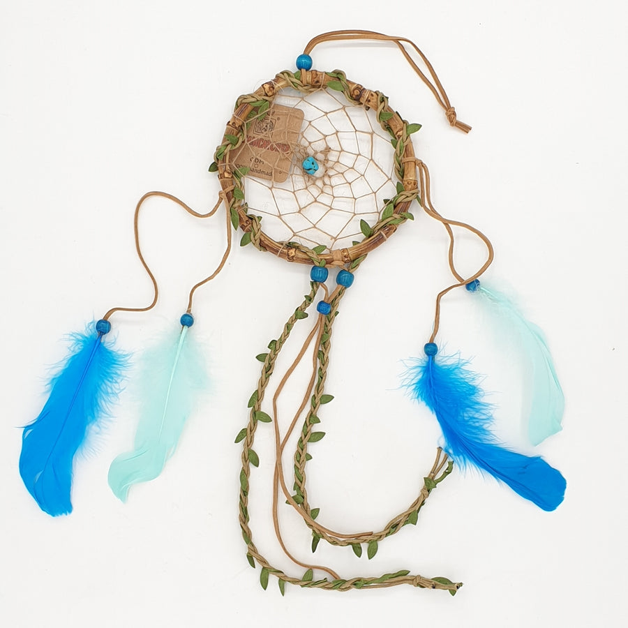 14cm Ronde Bamboe met Turquoise Stenen Dromenvangers