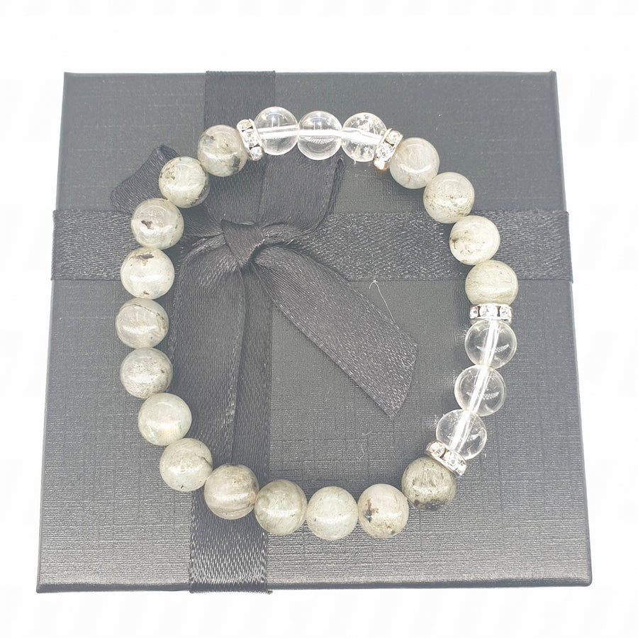 8mm Armband met Cadeaudoos - Labradoriet en Diamant