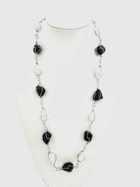 Gepolijste Edelsteen Ketting Draadgewikkeld - Onyx & Milky Quartz