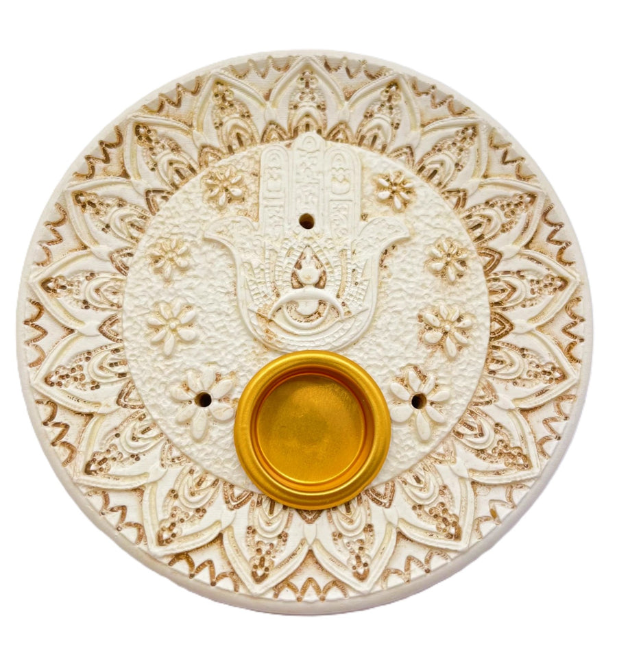 Witte Hamsa Hand Wierookhouder voor Stokjes & Kegels
