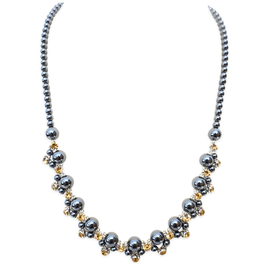 Hematite bead necklace with yellow diamond