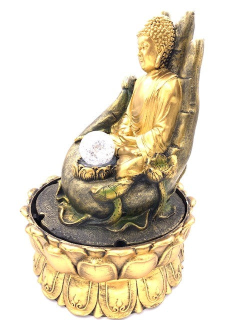 Meditatie Led Verlichting Gouden Boeddha op Hand Fontein Groot (17041)