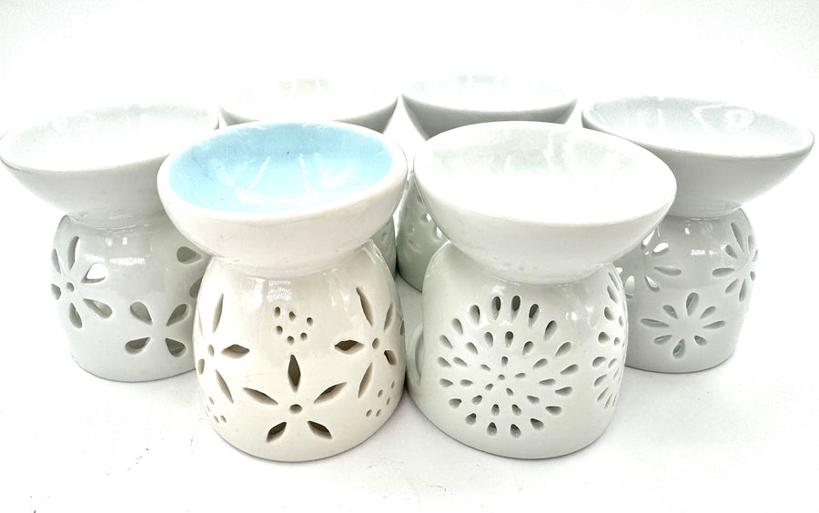 Oliebrander-set – Wit met bloemmotief (6 stuks)