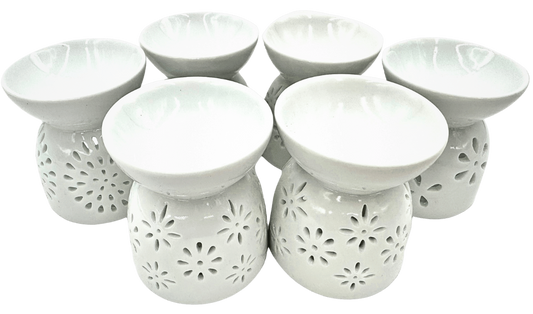 Oliebrander-set – Wit met bloemmotief (6 stuks)