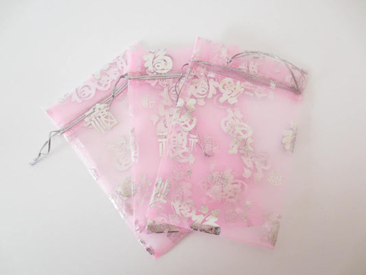 Organza Zakjes Geluk ''Fu'' Roze - 13cm x 20cm
