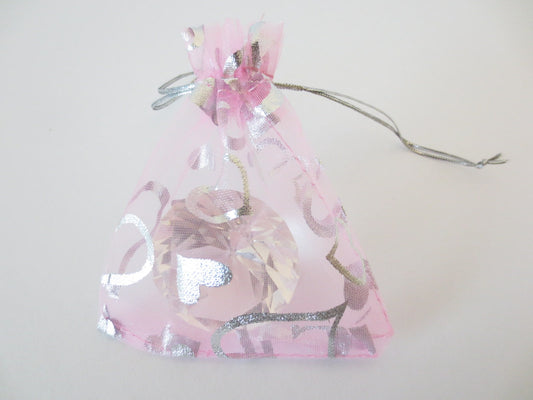 Organza Zakjes Hartjes Roze - 13cm x 20cm