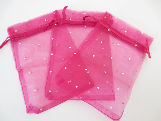 Organza Zakjes Stippeltje Fuchsia - 13cm x 20cm