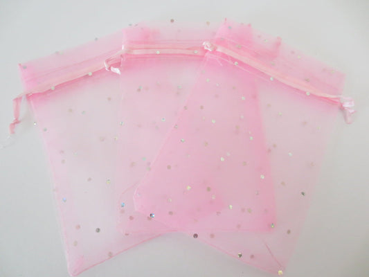 Organza Zakjes Stippeltje Roze - 10cm x 15cm