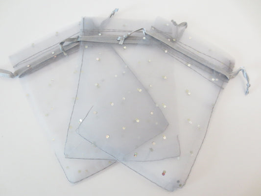 Organza Zakjes Stippeltje Zilver - 13cm x 20cm