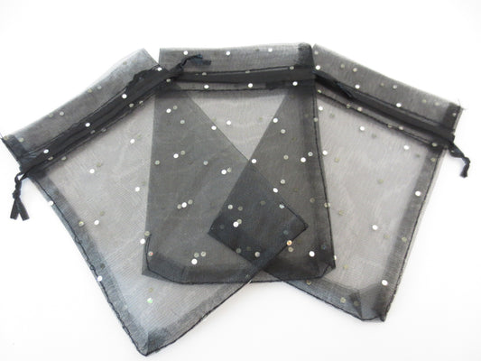 Organza Zakjes Stippeltje Zwart - 13cm x 20cm