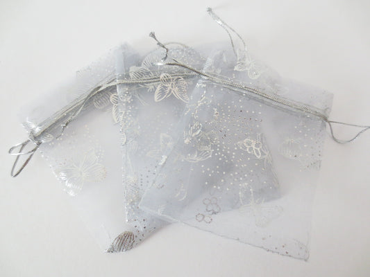 Organza zakjes vlinder Zilver - 7.5cm x 10cm