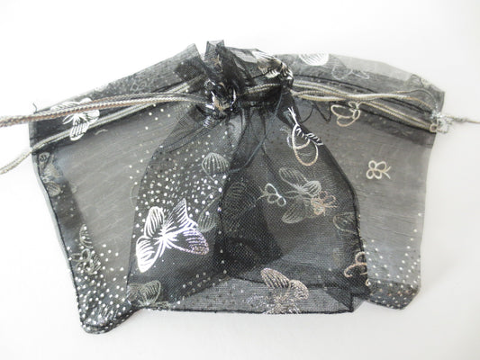 Organza zakjes vlinder Zwart - 13cm x 20cm