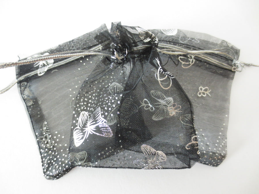 Organza zakjes vlinder Zwart - 10cm x 15cm