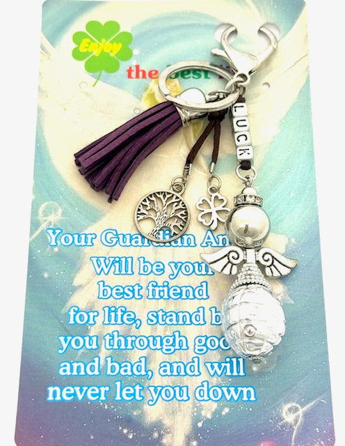 Paarse "LUCK" Angel Sleutelhanger met Tassel