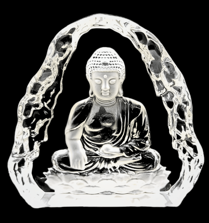 Platte zittende Boeddha van kristalglas – 16 cm