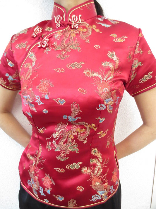 Shanghai Blouse draak/phoenix d.rood - 34