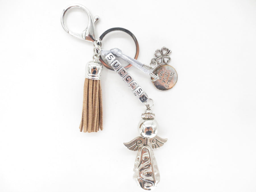 Lichtbruine "SUCCESS" Angel Sleutelhanger met Tassel