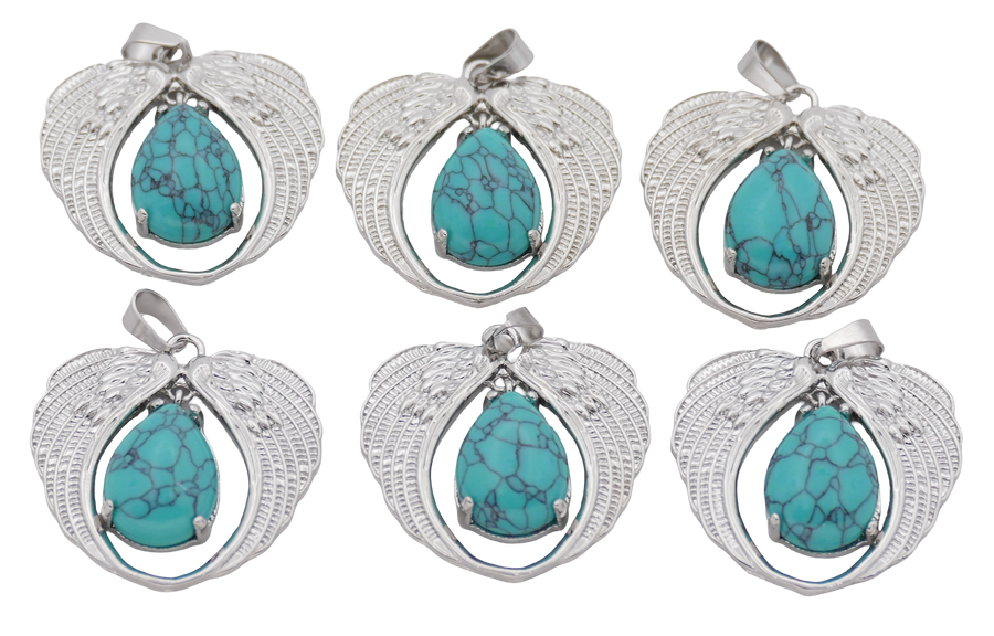 Turkoois Hanger met Engelenvleugels (Set van 6 Stuks)