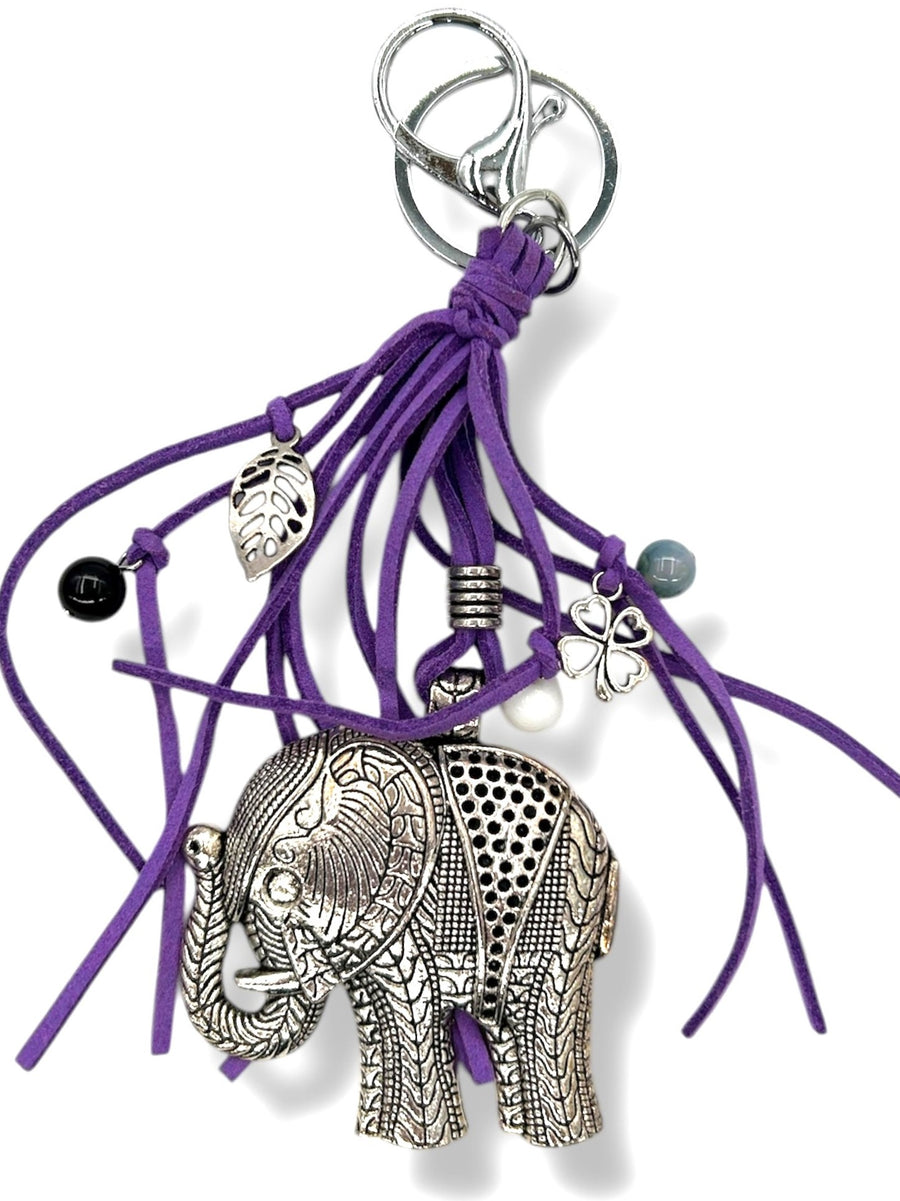 Groothandel Metalen Olifant Sleutelhanger met Paars Kwastjes