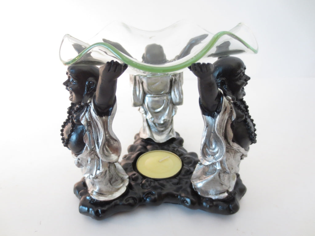 3 gelukkige Boeddha's oliebrander