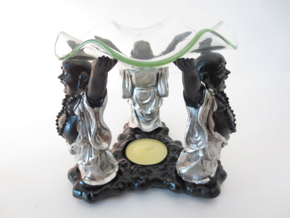 3 gelukkige Boeddha's oliebrander