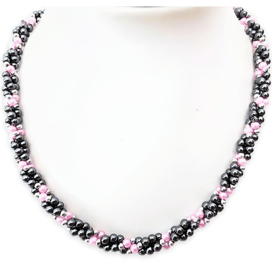 3 lagen kralen ketting roze