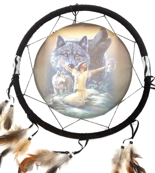 38cm Dromenvanger Indiase Vrouw met Wolf (I)