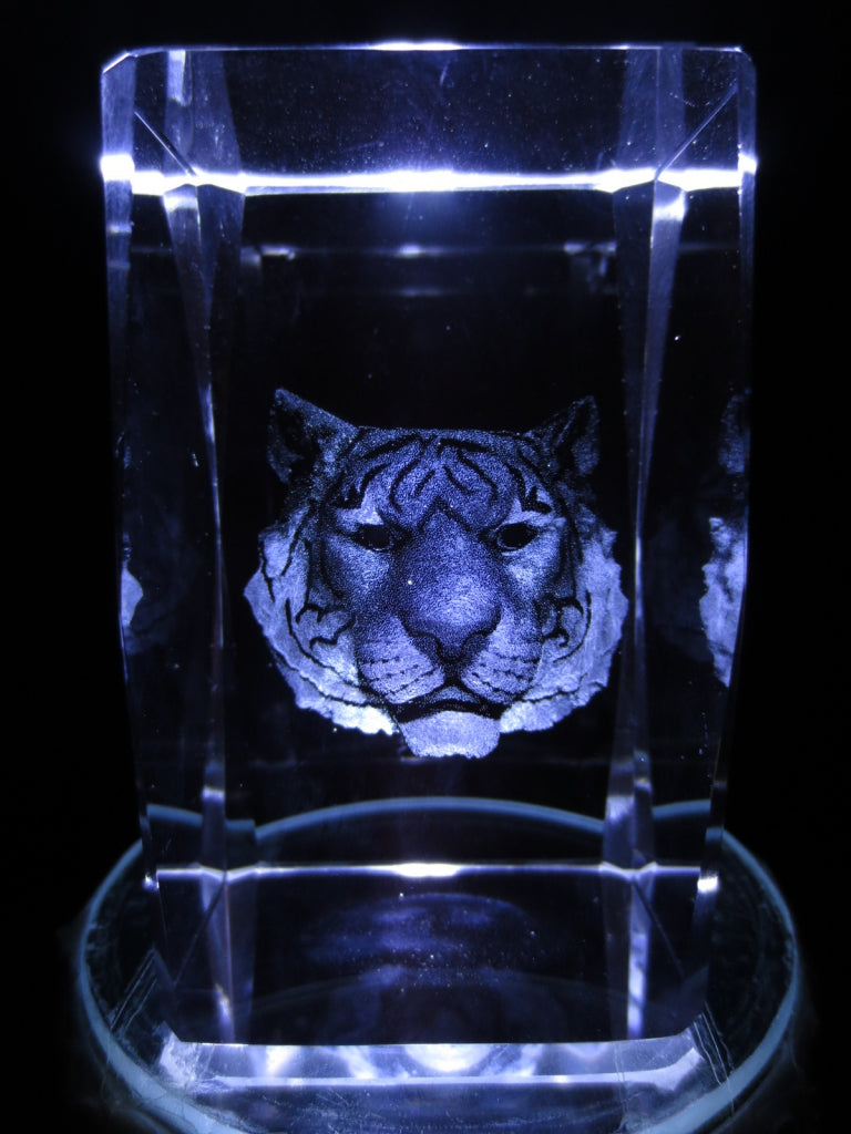 3D Kristal Lasergraveerblok – Tijgerkop