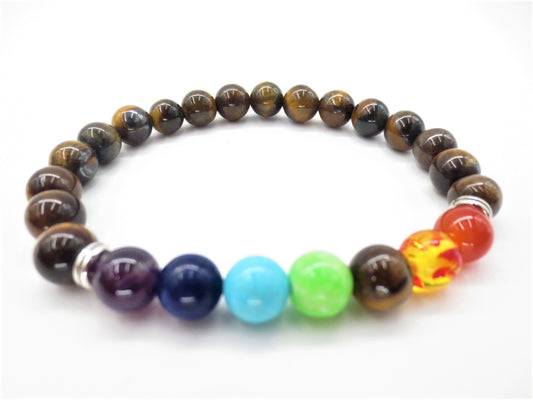 8mm 7 Chakra Armband zonder Doos - Tijgeroog