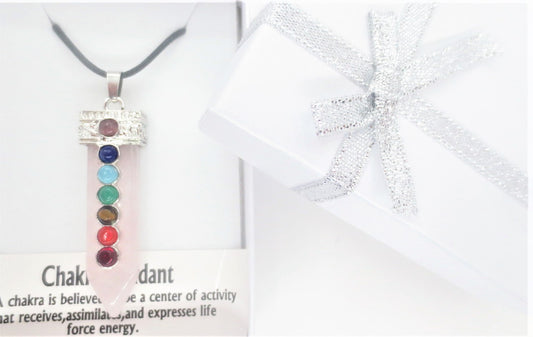 7 Chakra Edelsteen Hanger Ketting (I) - Rozenkwarts